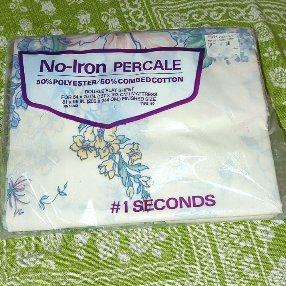 Vintage no iron Percale floral print full flat sheet NIP